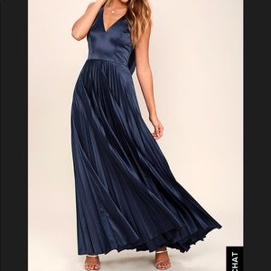 EPIC NIGHT NAVY BLUE SATIN MAXI DRESS